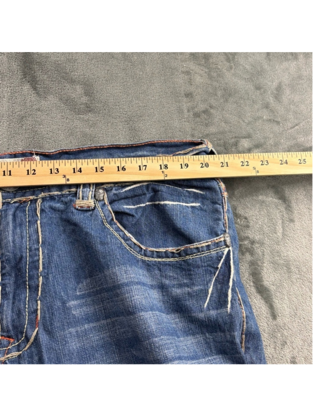 VTG Laguna Beach Jeans Men 40 Y2K Wide Leg White Stitch Streetwear Skull Blue - Picture 6 of 11